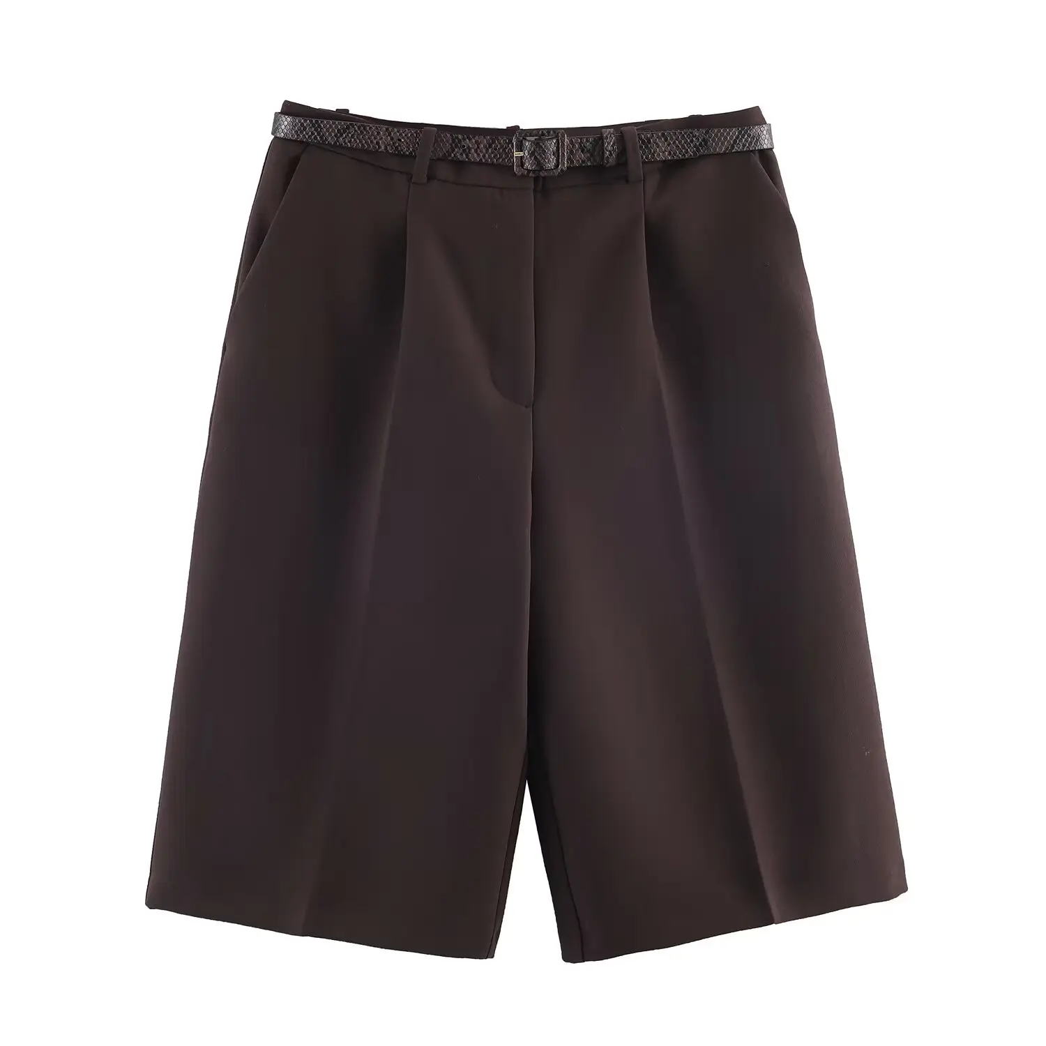 TFAFXY 2026 Spring Women Fashion Long Style Casual Shorts Vintage High Waist With Belt Shorts Summer Female Holiday Shorts