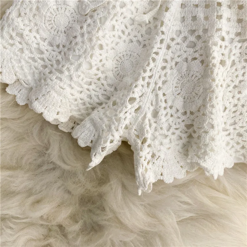 Boho Holiday Crochet Shorts for Women High Waist Hollow Out Lace-up Female Short Ladies Summer All-matching Trousers Dropship