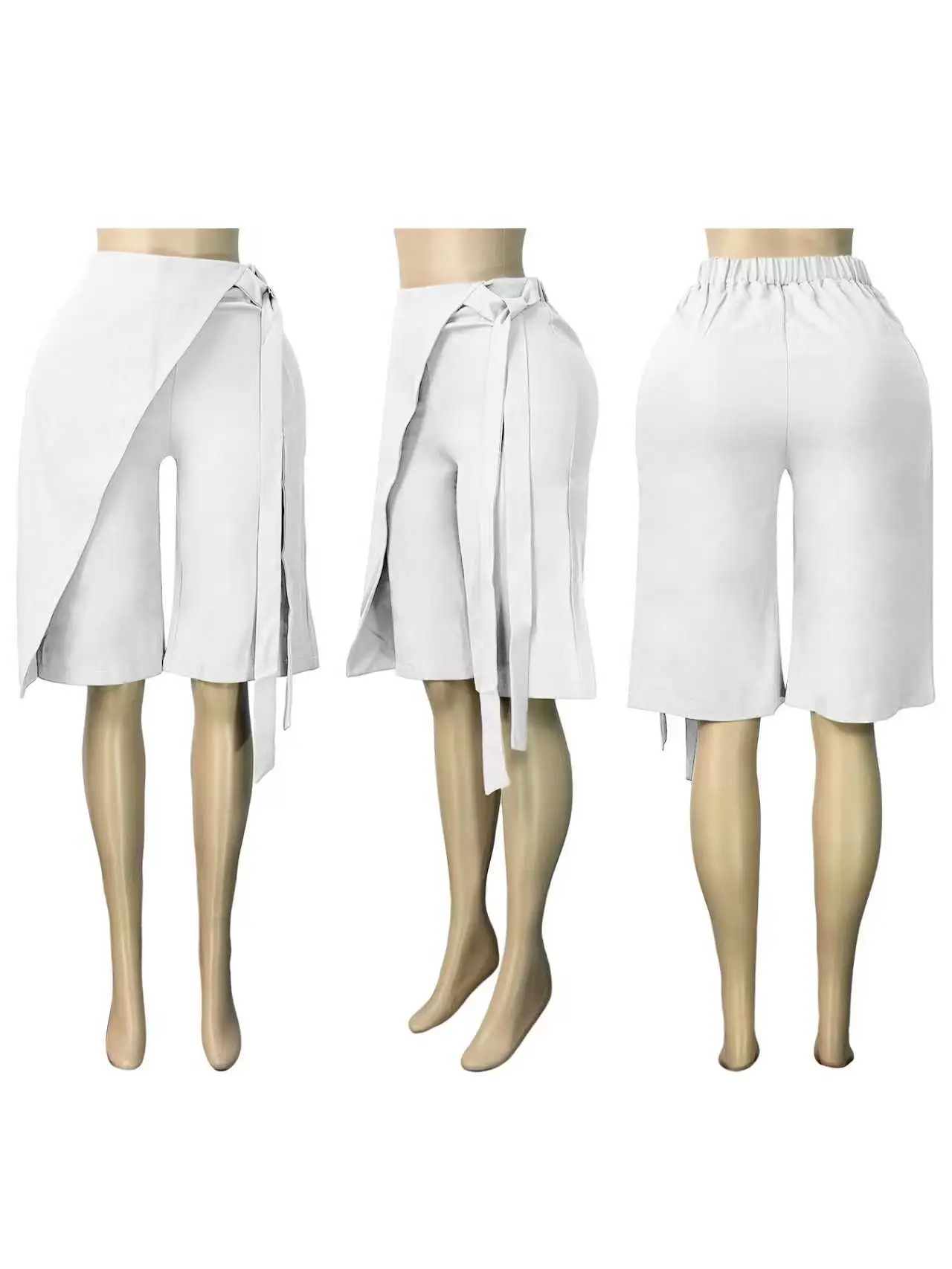 FAGADOER Women Wrap Front Bermuda Shorts High Waist Tie Wide Leg Culotte Pants Office Lady Casual Fashion Workwear Bottoms