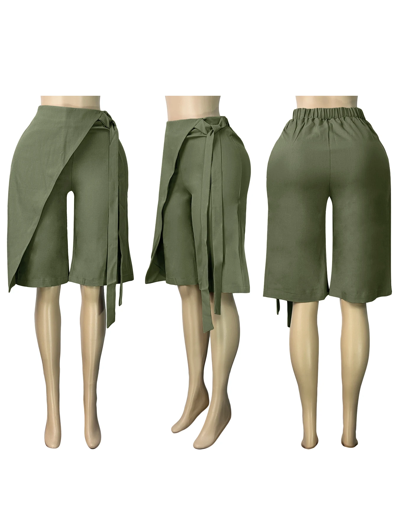 FAGADOER Women Wrap Front Bermuda Shorts High Waist Tie Wide Leg Culotte Pants Office Lady Casual Fashion Workwear Bottoms