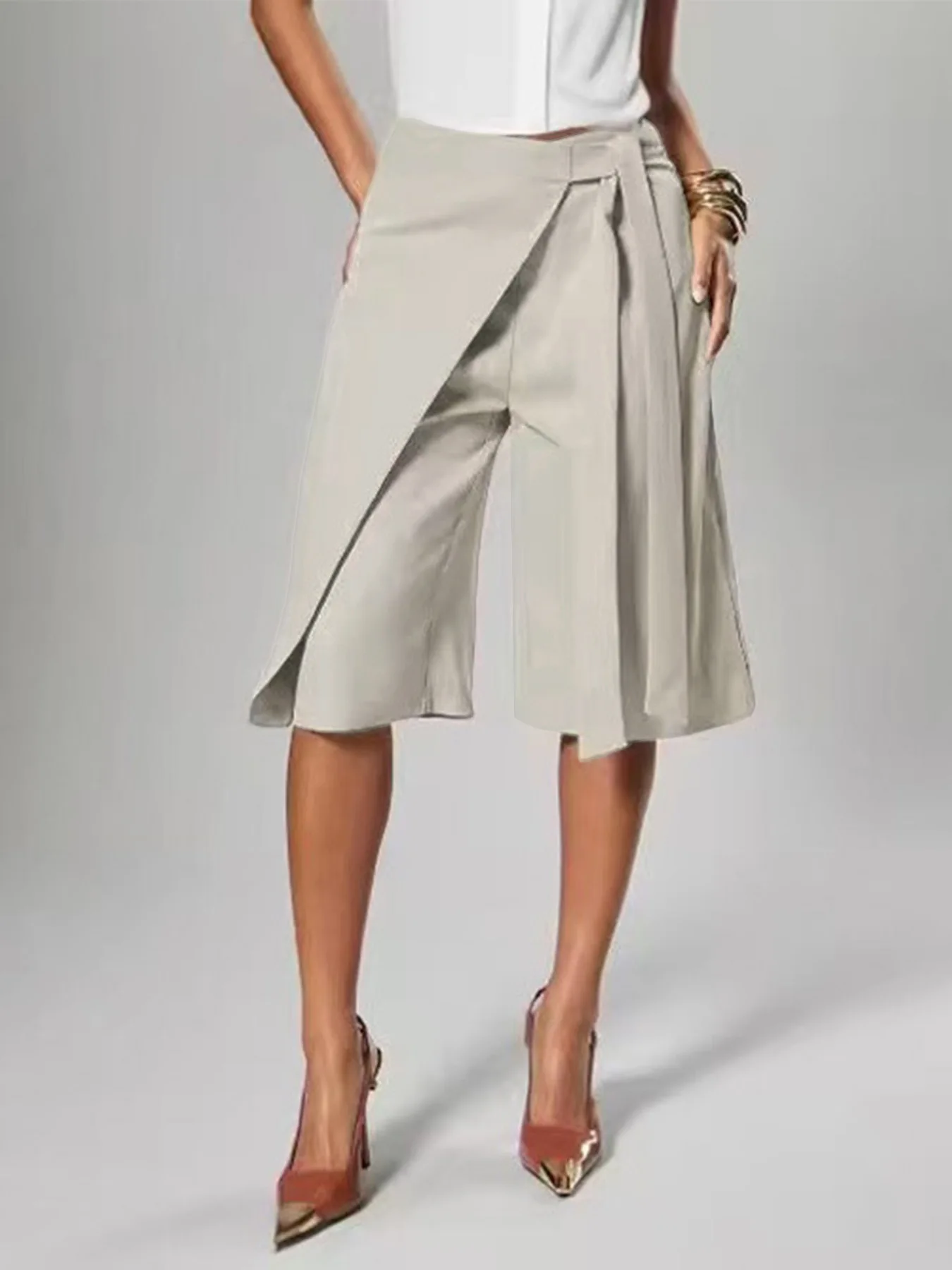 FAGADOER Women Wrap Front Bermuda Shorts High Waist Tie Wide Leg Culotte Pants Office Lady Casual Fashion Workwear Bottoms