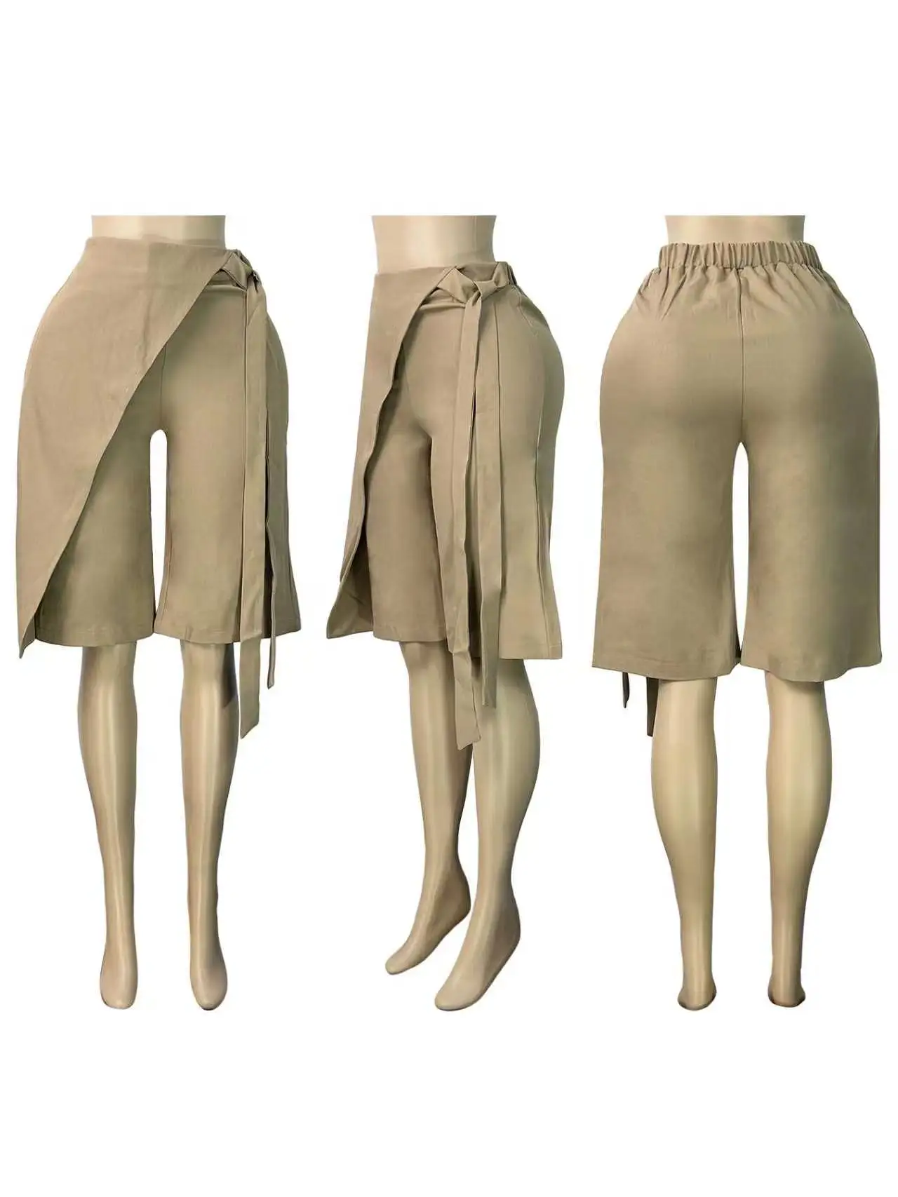 FAGADOER Women Wrap Front Bermuda Shorts High Waist Tie Wide Leg Culotte Pants Office Lady Casual Fashion Workwear Bottoms