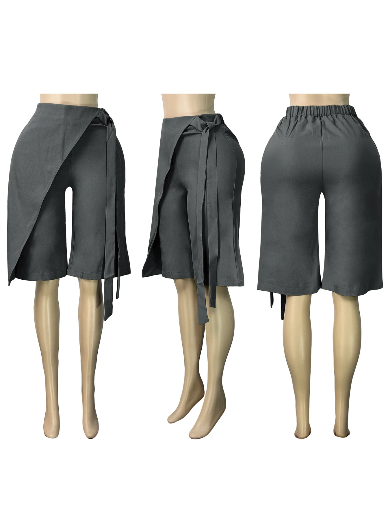 FAGADOER Women Wrap Front Bermuda Shorts High Waist Tie Wide Leg Culotte Pants Office Lady Casual Fashion Workwear Bottoms