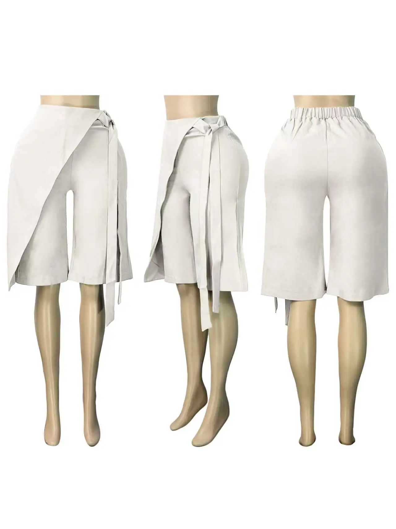 FAGADOER Women Wrap Front Bermuda Shorts High Waist Tie Wide Leg Culotte Pants Office Lady Casual Fashion Workwear Bottoms