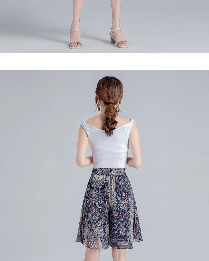 ZUZK Women Loose Cool Casual Chiffon Wide Leg Shorts Summer Comfortable Elastic High Waist Elegant Short Pants Skirt