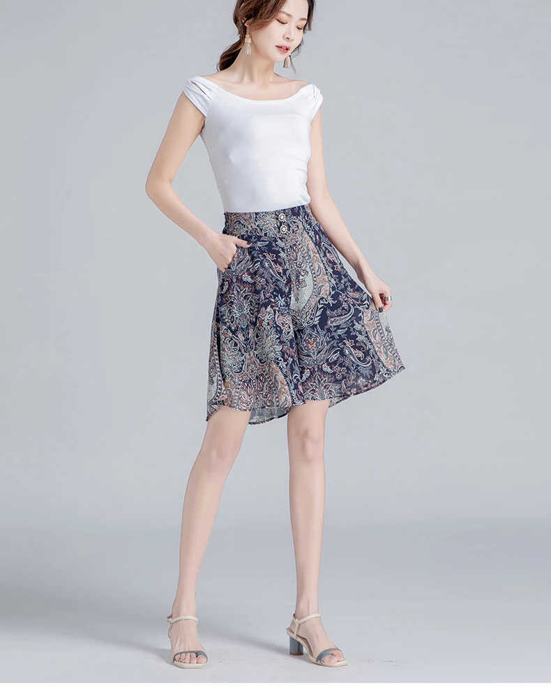 ZUZK Women Loose Cool Casual Chiffon Wide Leg Shorts Summer Comfortable Elastic High Waist Elegant Short Pants Skirt