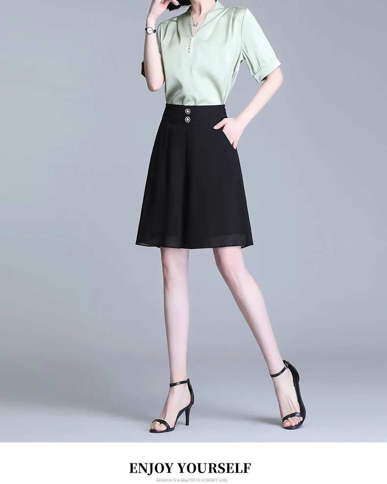 ZUZK Women Loose Cool Casual Chiffon Wide Leg Shorts Summer Comfortable Elastic High Waist Elegant Short Pants Skirt
