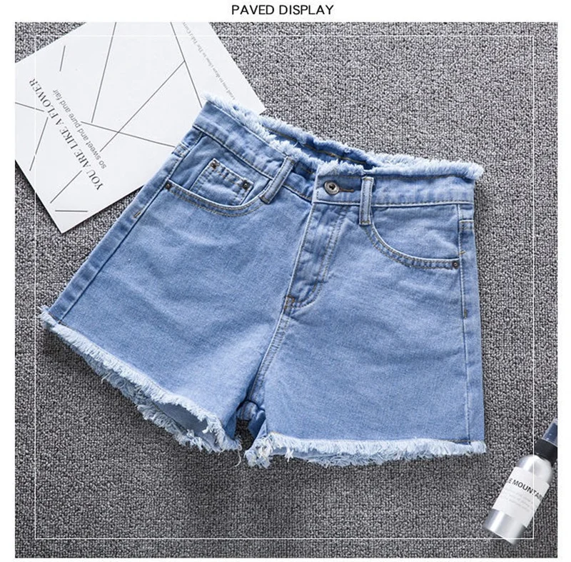 Jeans Women Summer Denim Shorts Wide-leg Pants Raw-edge Pocket Casual Pants Lady Loose Thin Wide-leg Pants White Black Blue