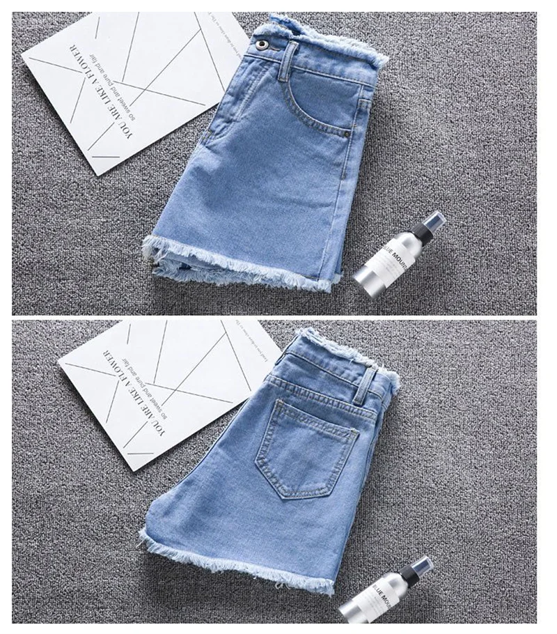 Jeans Women Summer Denim Shorts Wide-leg Pants Raw-edge Pocket Casual Pants Lady Loose Thin Wide-leg Pants White Black Blue