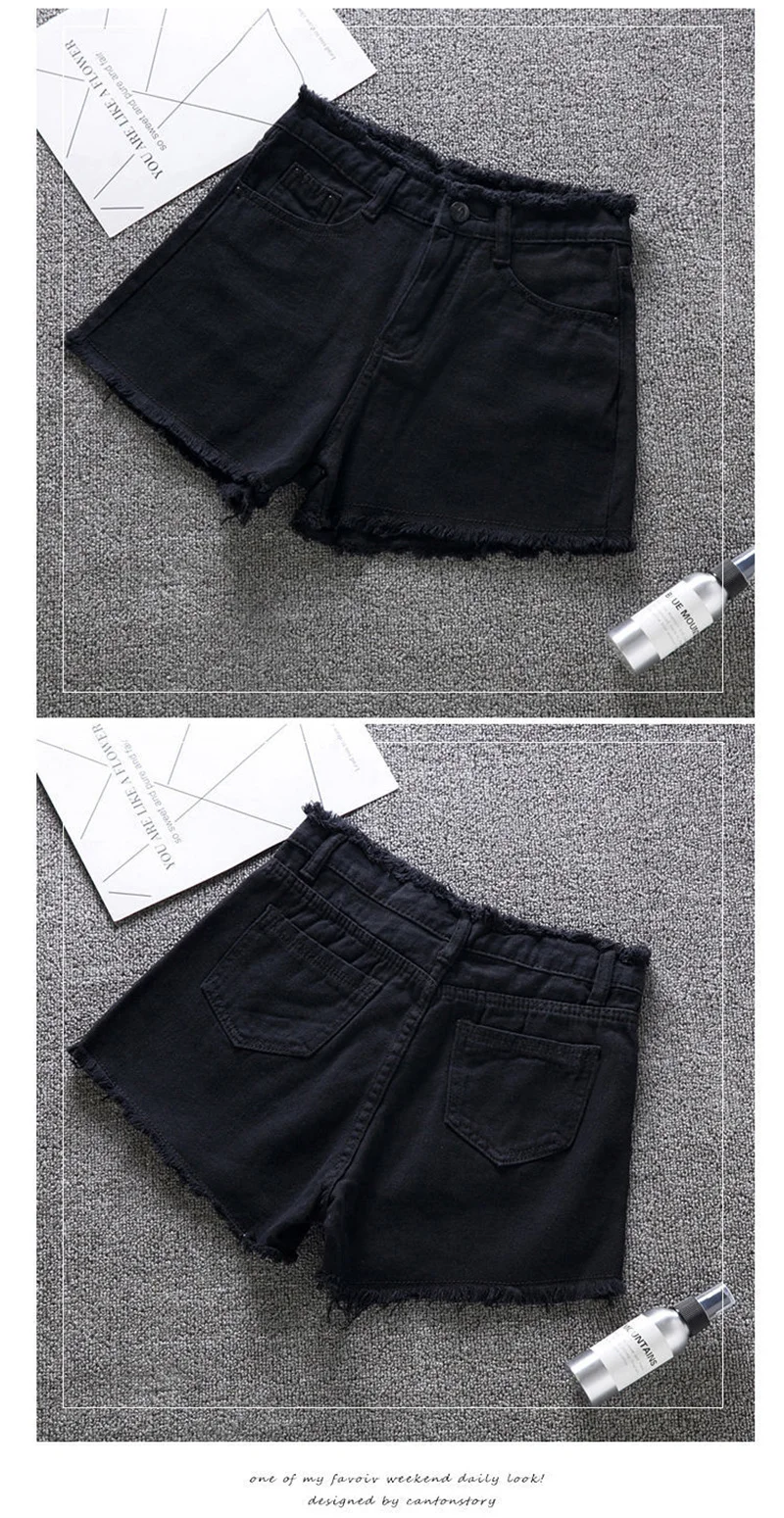 Jeans Women Summer Denim Shorts Wide-leg Pants Raw-edge Pocket Casual Pants Lady Loose Thin Wide-leg Pants White Black Blue