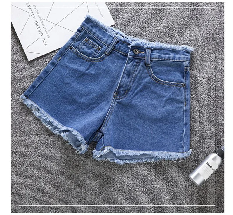 Jeans Women Summer Denim Shorts Wide-leg Pants Raw-edge Pocket Casual Pants Lady Loose Thin Wide-leg Pants White Black Blue
