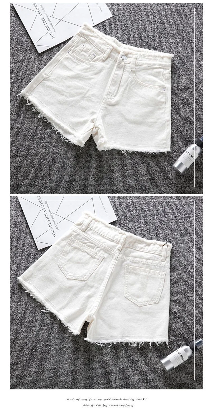 Jeans Women Summer Denim Shorts Wide-leg Pants Raw-edge Pocket Casual Pants Lady Loose Thin Wide-leg Pants White Black Blue
