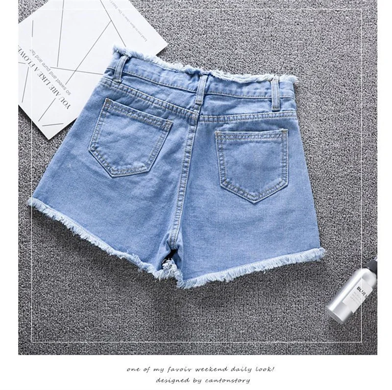 Jeans Women Summer Denim Shorts Wide-leg Pants Raw-edge Pocket Casual Pants Lady Loose Thin Wide-leg Pants White Black Blue