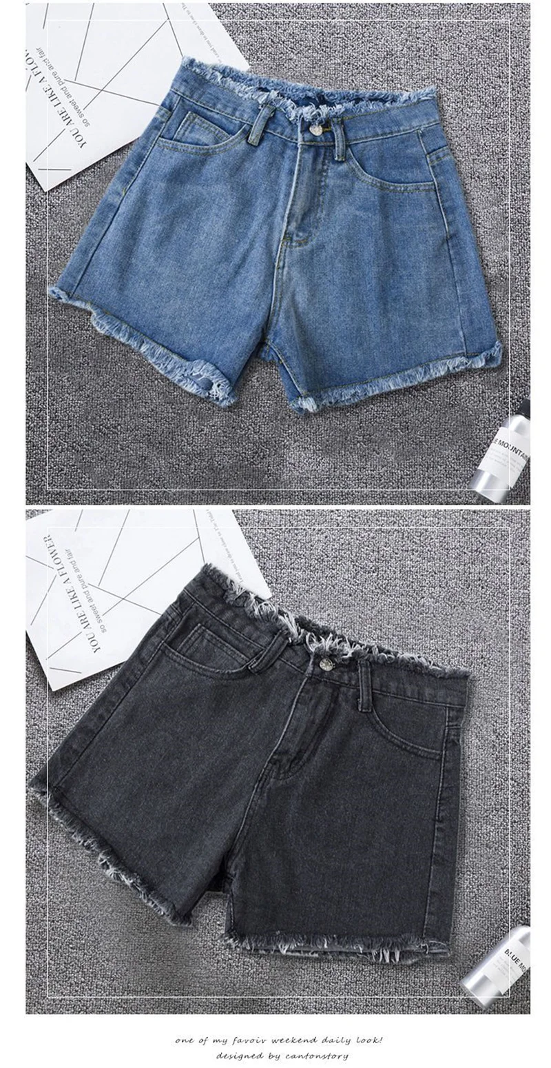 Jeans Women Summer Denim Shorts Wide-leg Pants Raw-edge Pocket Casual Pants Lady Loose Thin Wide-leg Pants White Black Blue