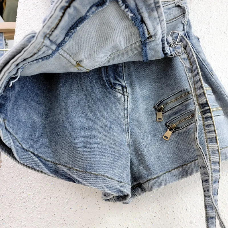 Denim Skirt Women Jeans Culottes Cargo Shorts Irregular Washed High Waist Multiple Y2k Punk Streetwear Short Pants Summer 2025