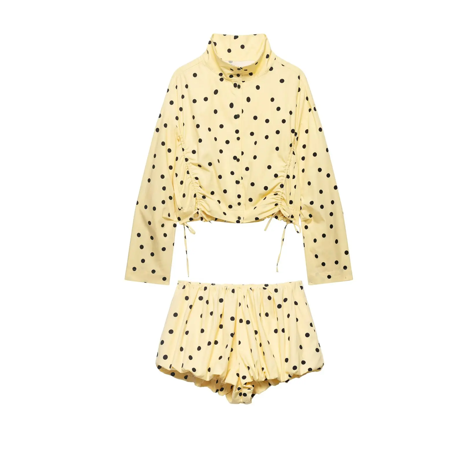 YENKYE New 2026 Women Yellow Polka Dot Bubble Shorts Elastic Waist Casual Cute Summer Bloomers