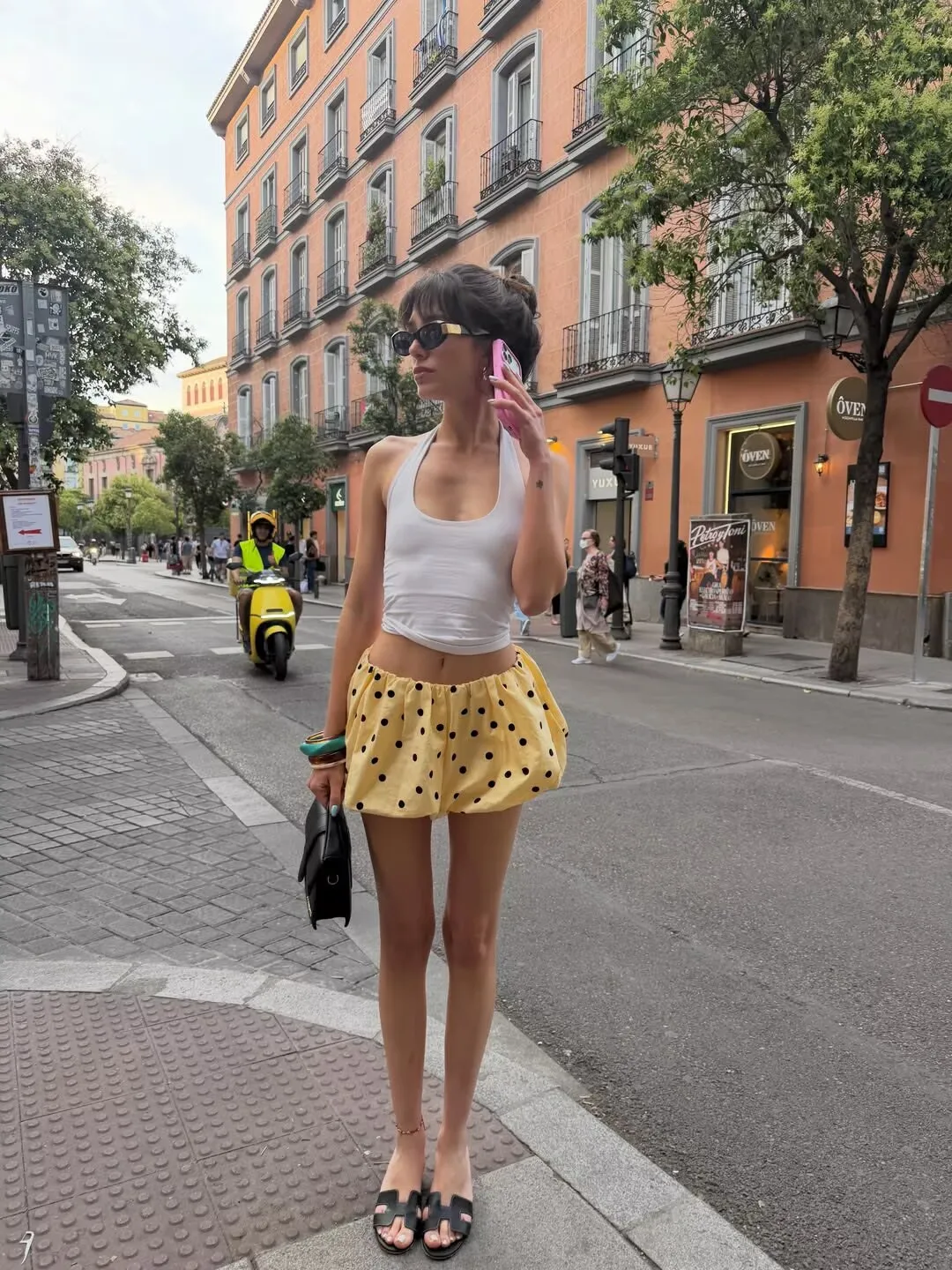 YENKYE New 2026 Women Yellow Polka Dot Bubble Shorts Elastic Waist Casual Cute Summer Bloomers