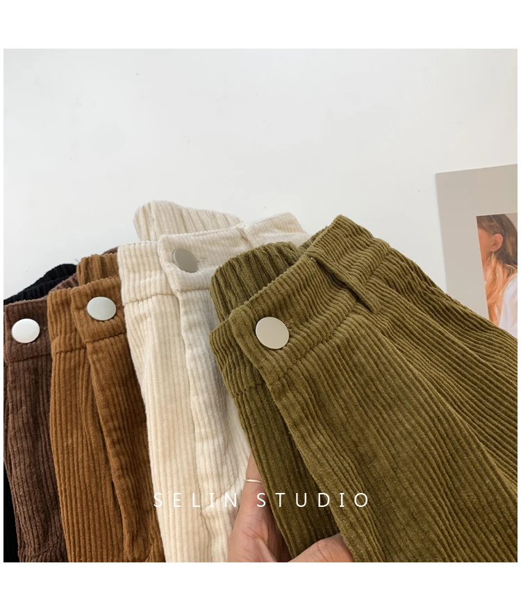 2024 New Corduroy Women's Cargo Shorts Autumn Winter High Waist Wide Leg Shorts Casual Vintage Female Trousers Fashion