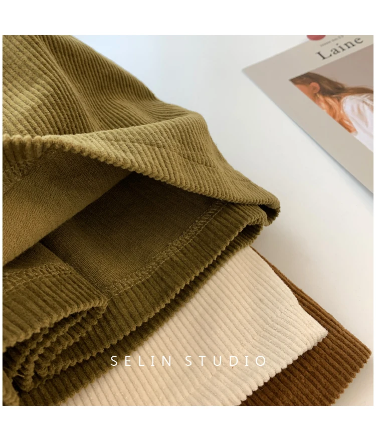 2024 New Corduroy Women's Cargo Shorts Autumn Winter High Waist Wide Leg Shorts Casual Vintage Female Trousers Fashion