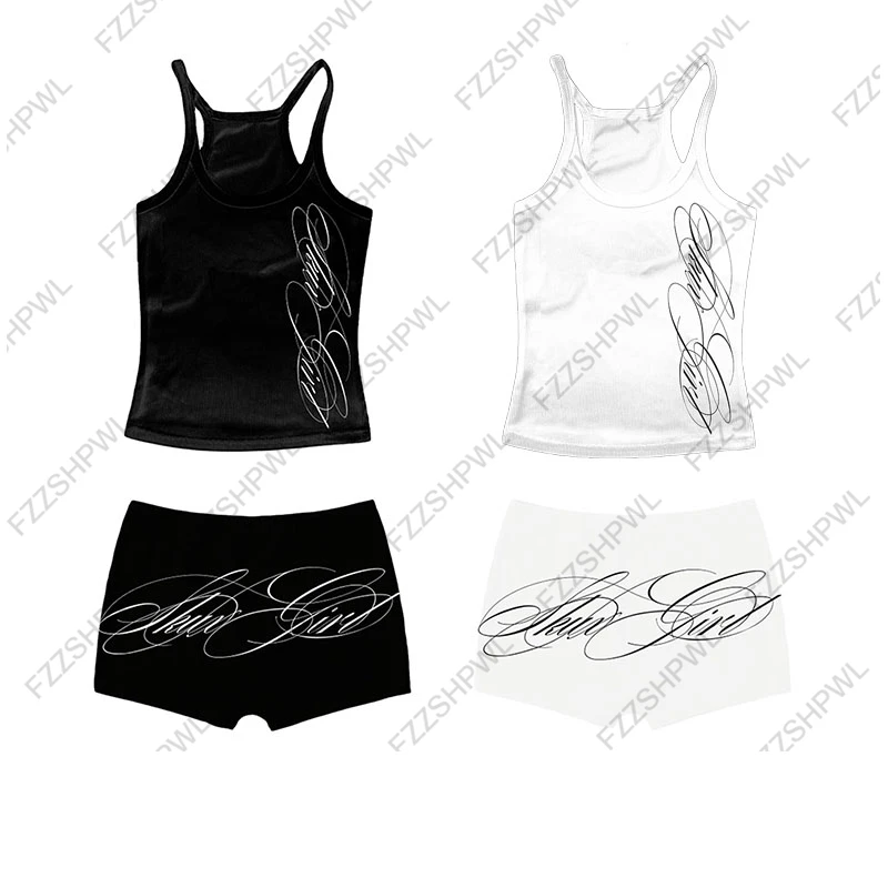 Fashion Streetwear Punk Y2K Shorts Harajuku Letter Print Rock Goth Hot pants Vintage Pants Dark style Hip Hop Casual Crop Shorts