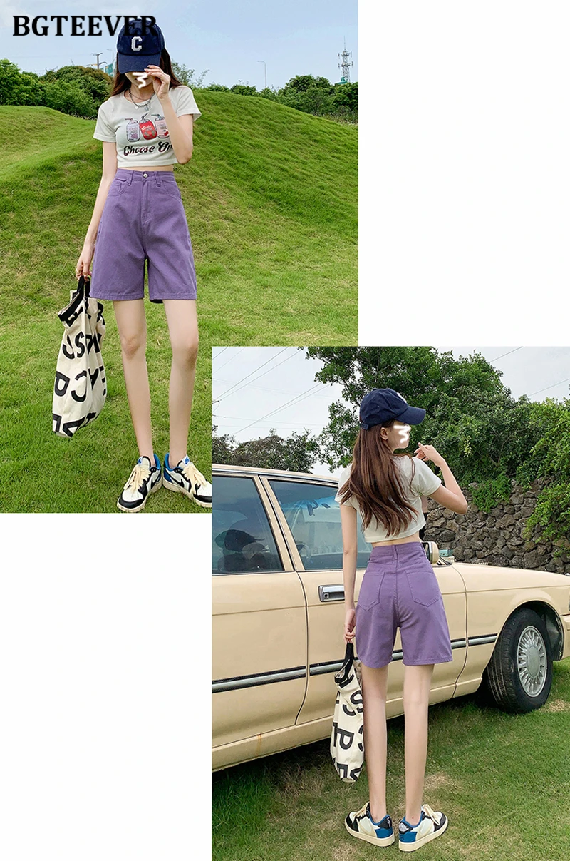 BGTEEVER Chic Straight Loose Women Jeans Shorts Summer High Waist Pockets Female Wide Leg Denim Shorts