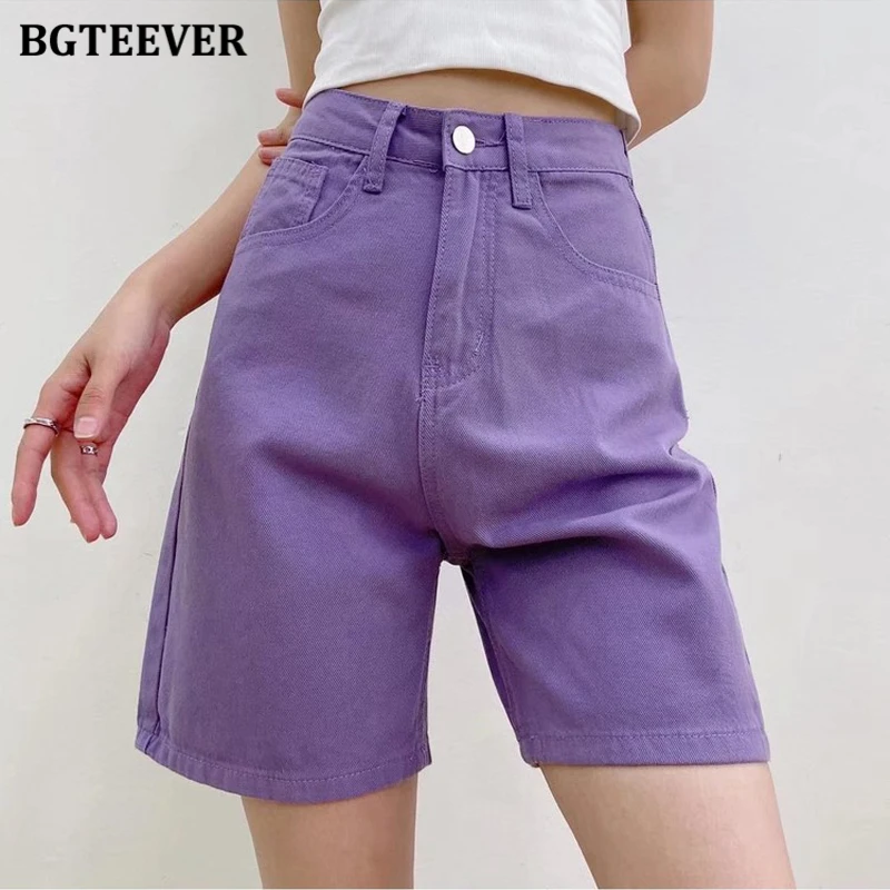 BGTEEVER Chic Straight Loose Women Jeans Shorts Summer High Waist Pockets Female Wide Leg Denim Shorts