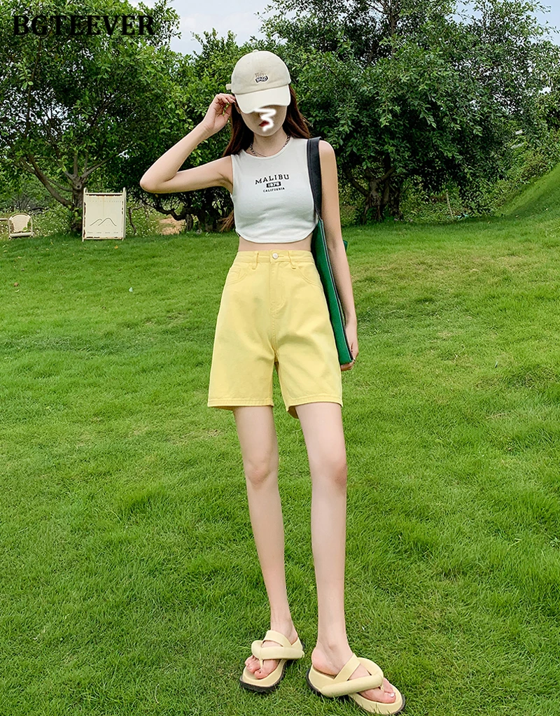 BGTEEVER Chic Straight Loose Women Jeans Shorts Summer High Waist Pockets Female Wide Leg Denim Shorts