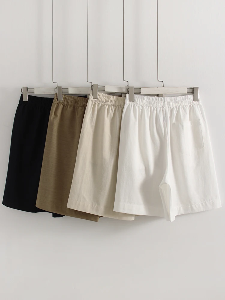 Streamgirl Women's Summer Shorts Cotton High Waist A Line Loose Navy Blue Short Pants Lady White Bermuda Shorts For Women Baggy