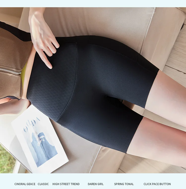 Summer New Side Pocket Sharkskin Biker Shorts Women High Waist Safety Shorts Tight Sport Running Fitness Yoga Bicycle Shorts
