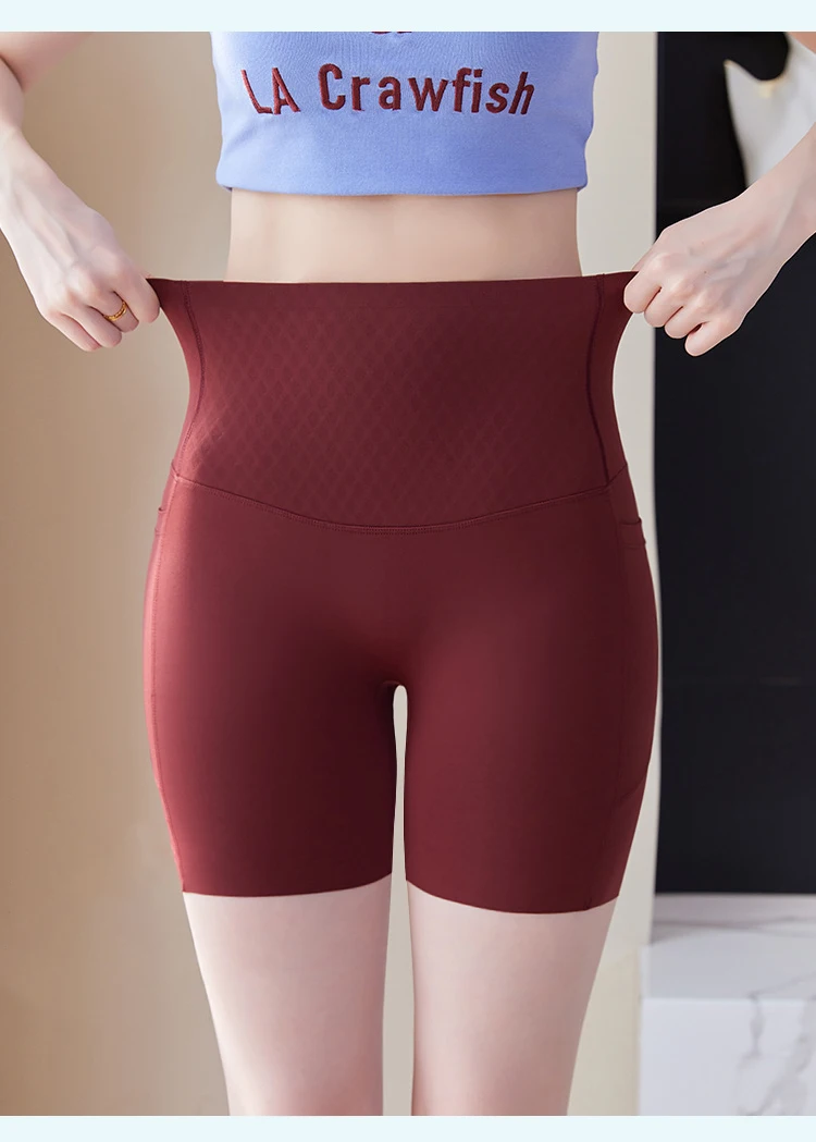 Summer New Side Pocket Sharkskin Biker Shorts Women High Waist Safety Shorts Tight Sport Running Fitness Yoga Bicycle Shorts