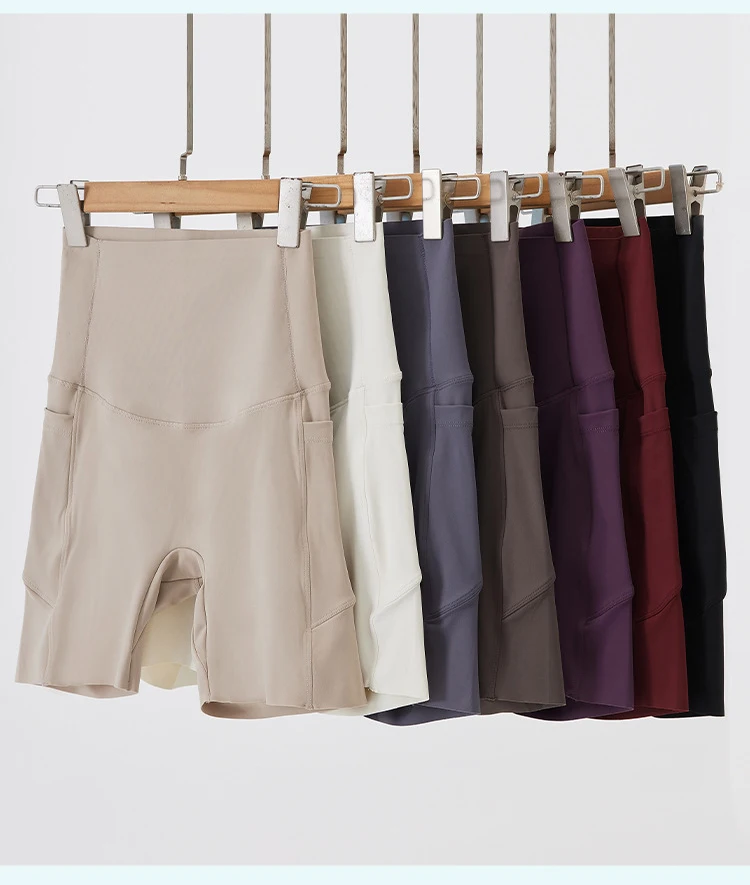 Summer New Side Pocket Sharkskin Biker Shorts Women High Waist Safety Shorts Tight Sport Running Fitness Yoga Bicycle Shorts
