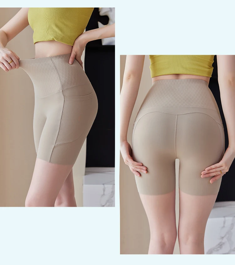 Summer New Side Pocket Sharkskin Biker Shorts Women High Waist Safety Shorts Tight Sport Running Fitness Yoga Bicycle Shorts
