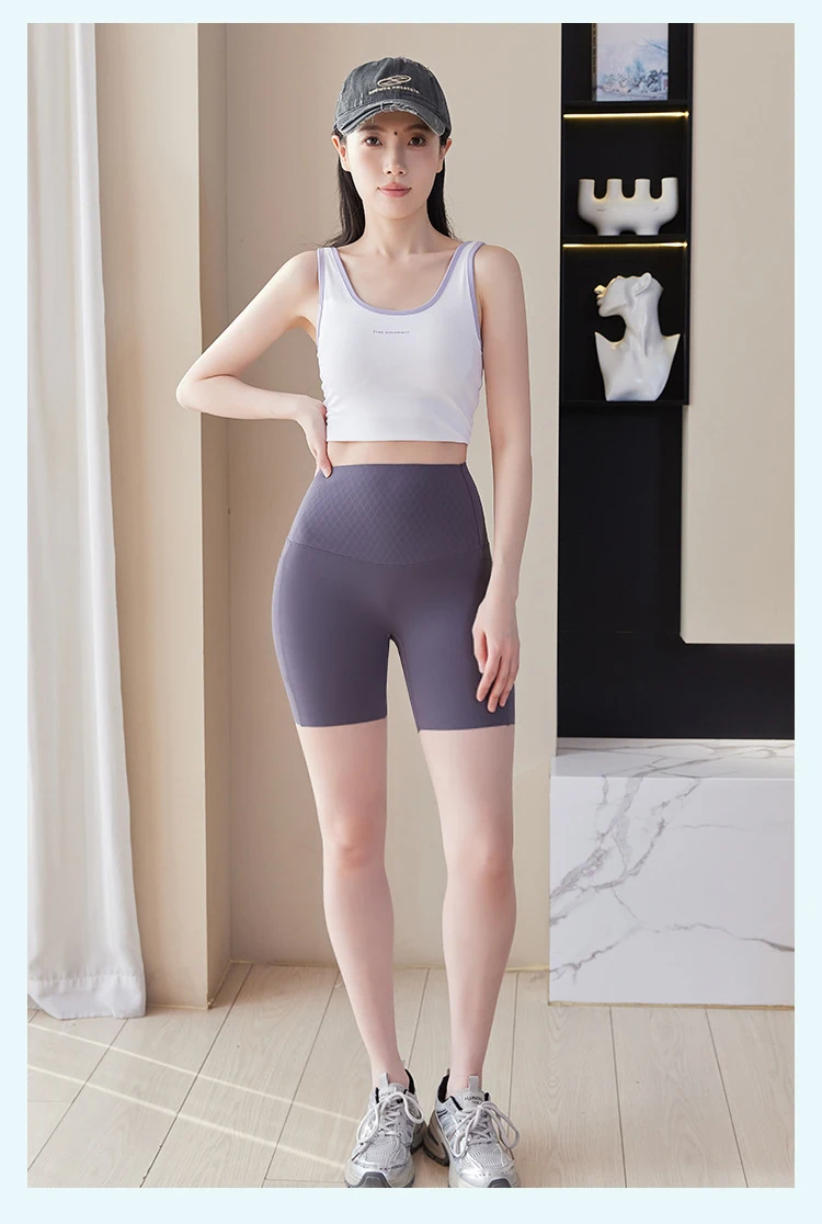 Summer New Side Pocket Sharkskin Biker Shorts Women High Waist Safety Shorts Tight Sport Running Fitness Yoga Bicycle Shorts