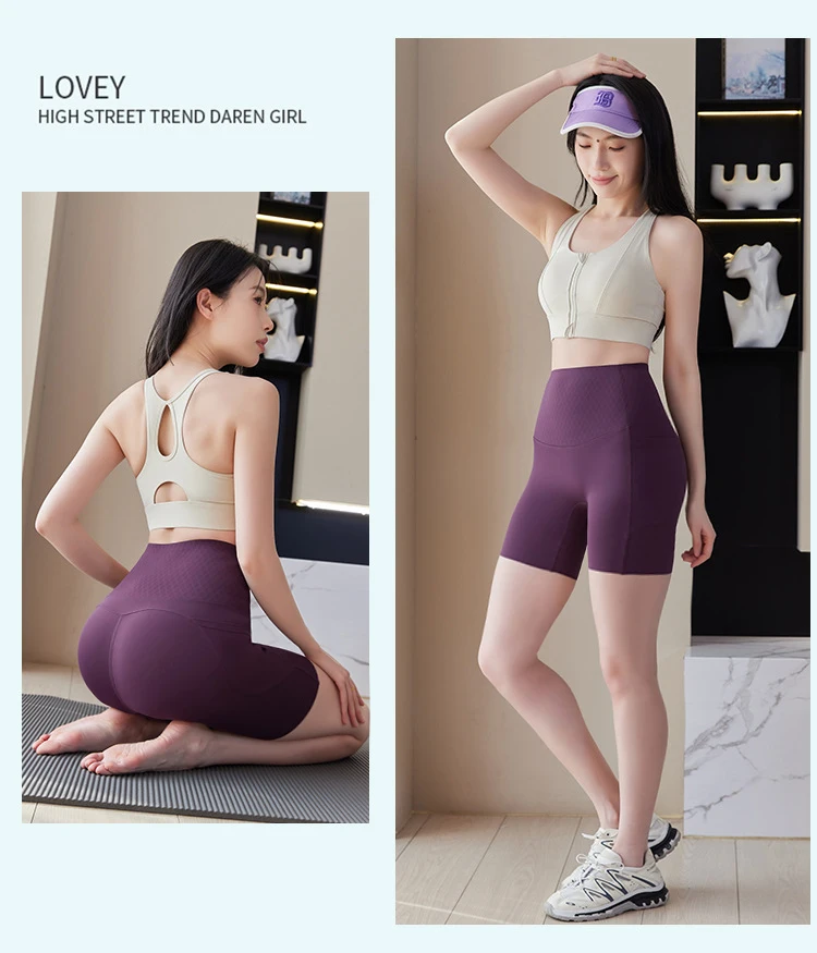 Summer New Side Pocket Sharkskin Biker Shorts Women High Waist Safety Shorts Tight Sport Running Fitness Yoga Bicycle Shorts