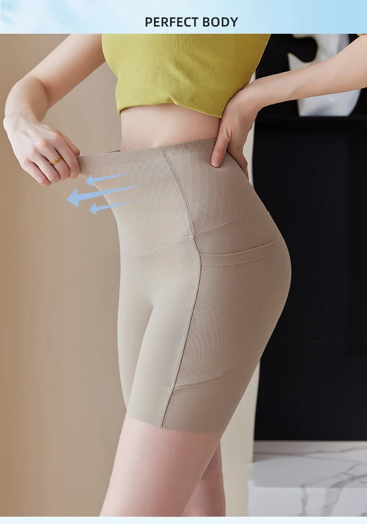 Summer New Side Pocket Sharkskin Biker Shorts Women High Waist Safety Shorts Tight Sport Running Fitness Yoga Bicycle Shorts