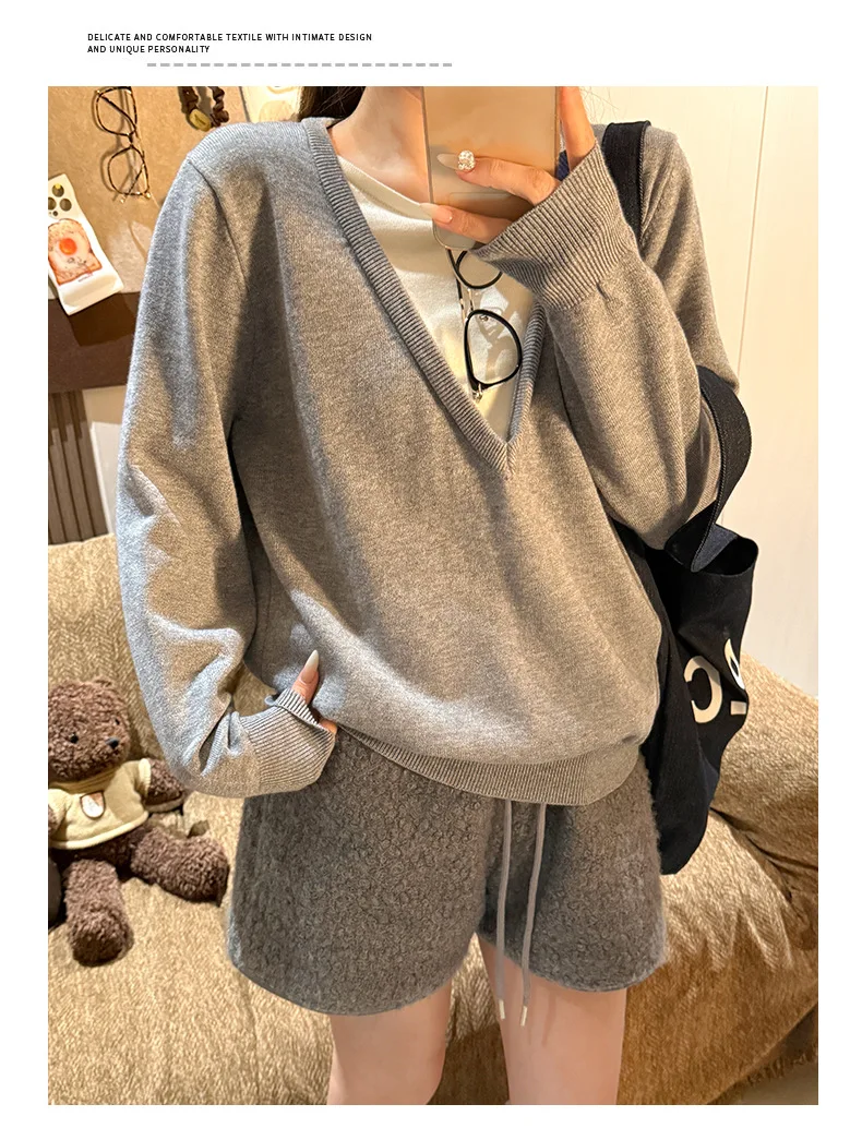 Autumn Winter Faux Lamb Wool Shorts for Women Korean Casual High Waist Wide Leg Shorts Female Warm Comfort Mini Short Pants