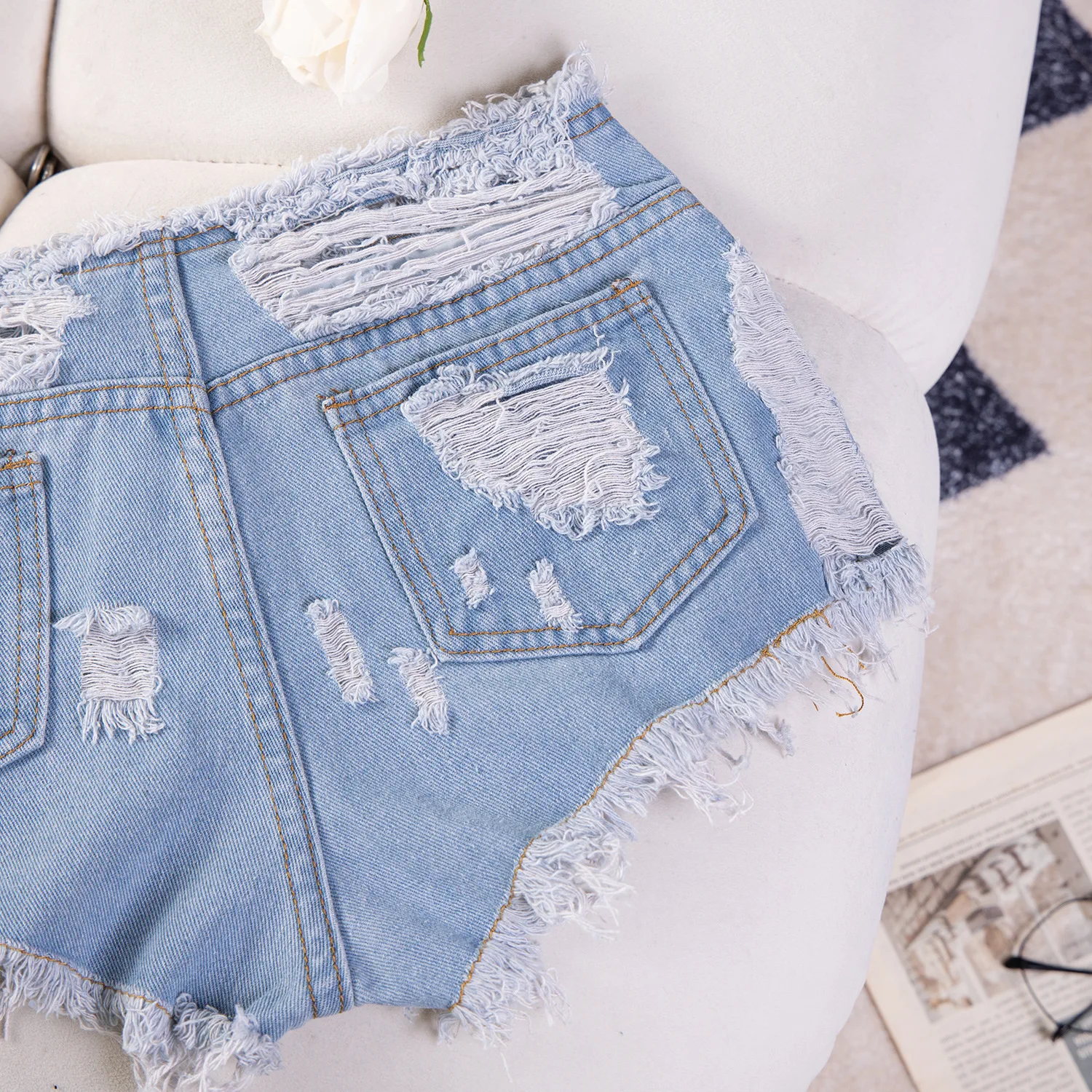 New Sexy Low-Rise Ripped Super Short Jeans Denim Booty Shorts for Women