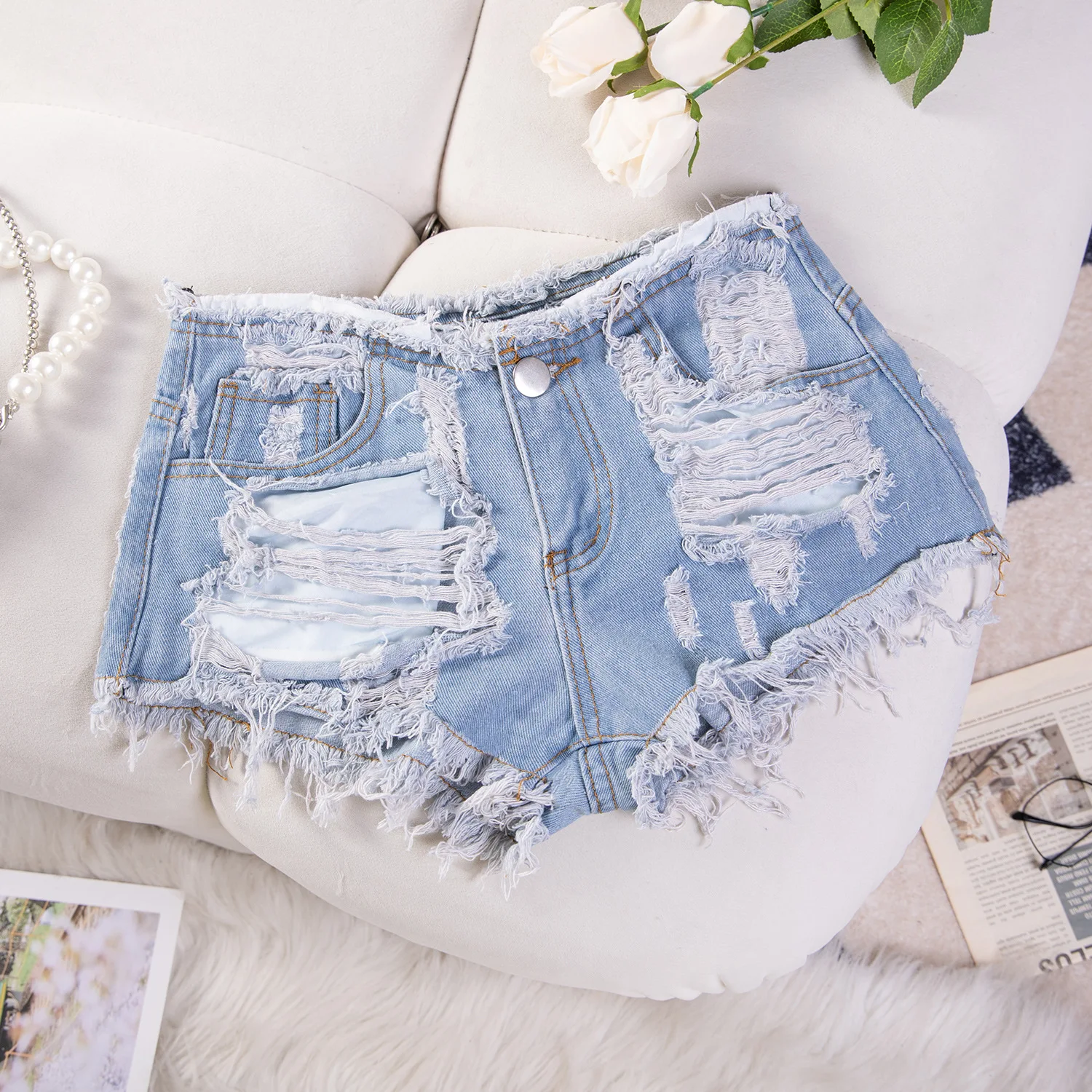 New Sexy Low-Rise Ripped Super Short Jeans Denim Booty Shorts for Women