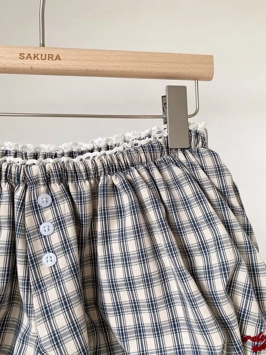 Casual Plaid High Waist Summer Shorts Women 2025 New Korean Sweet Fashion Wide Leg Shorts