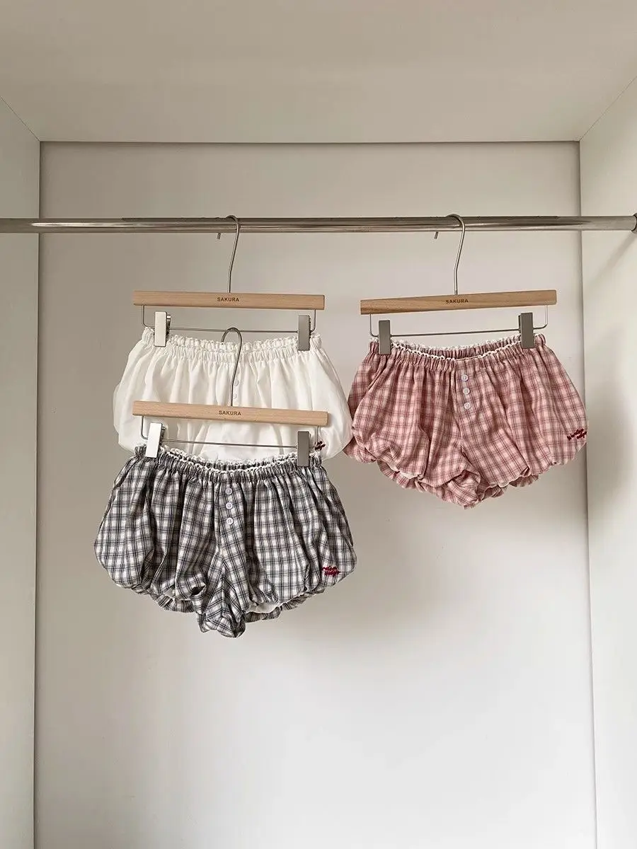 Casual Plaid High Waist Summer Shorts Women 2025 New Korean Sweet Fashion Wide Leg Shorts