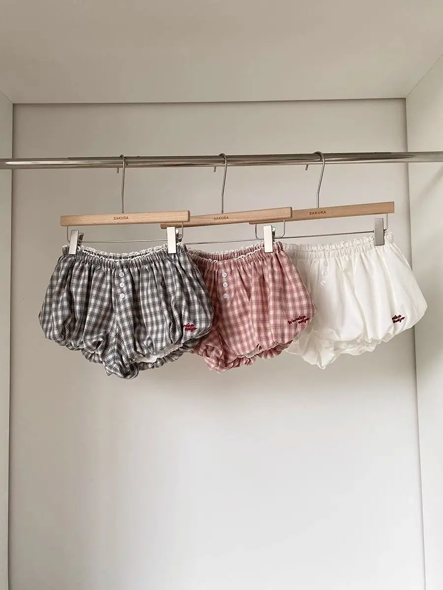 Casual Plaid High Waist Summer Shorts Women 2025 New Korean Sweet Fashion Wide Leg Shorts