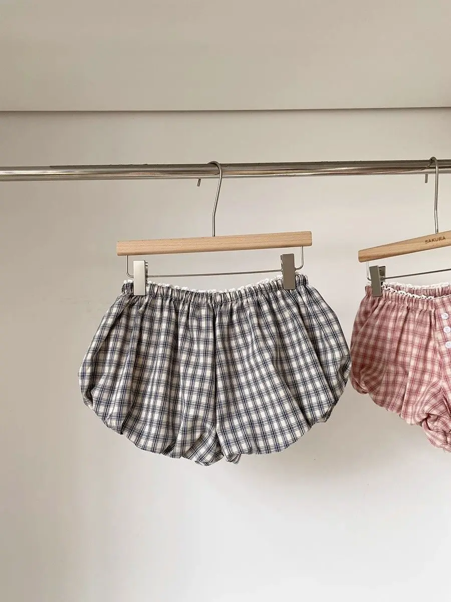Casual Plaid High Waist Summer Shorts Women 2025 New Korean Sweet Fashion Wide Leg Shorts