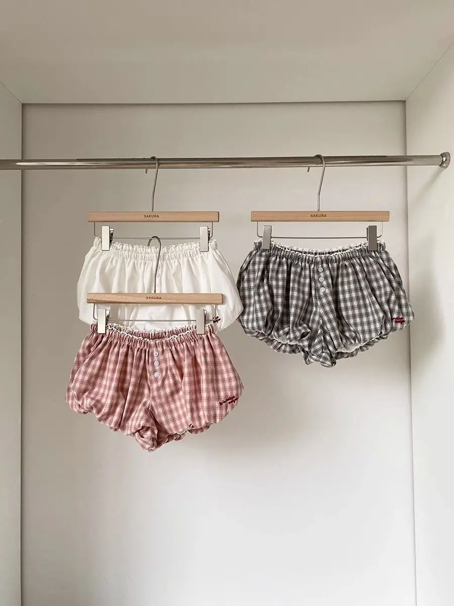 Casual Plaid High Waist Summer Shorts Women 2025 New Korean Sweet Fashion Wide Leg Shorts