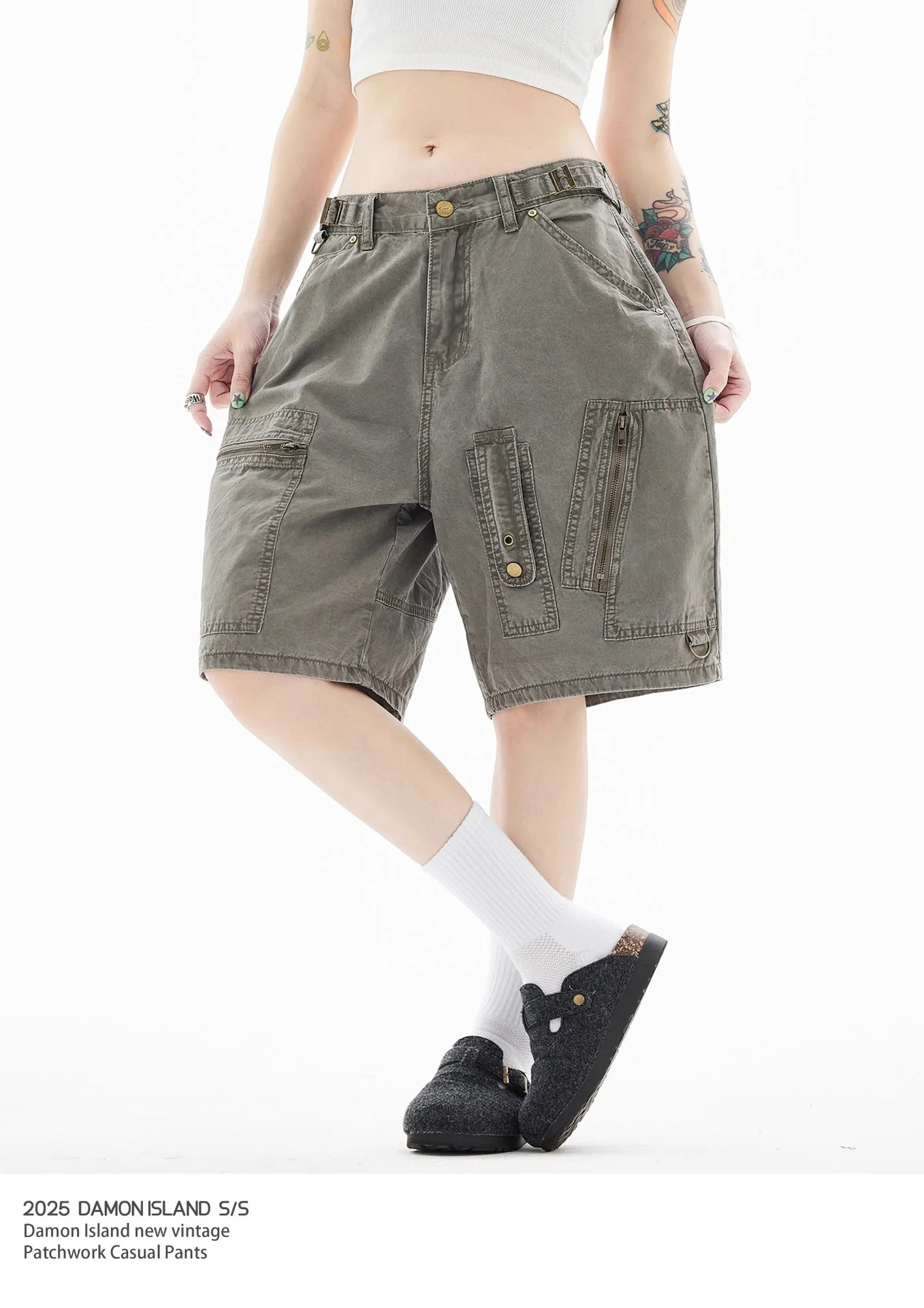 Women Y2k Knee Length Cargo Jeans Harajuku Baggy Wide Leg Denim Trouser Japanese 2000s Short Jean Pants Vintage Oversize Clothes