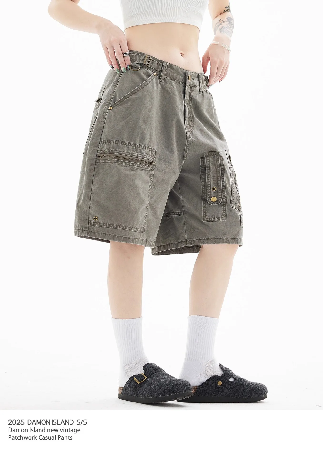 Women Y2k Knee Length Cargo Jeans Harajuku Baggy Wide Leg Denim Trouser Japanese 2000s Short Jean Pants Vintage Oversize Clothes