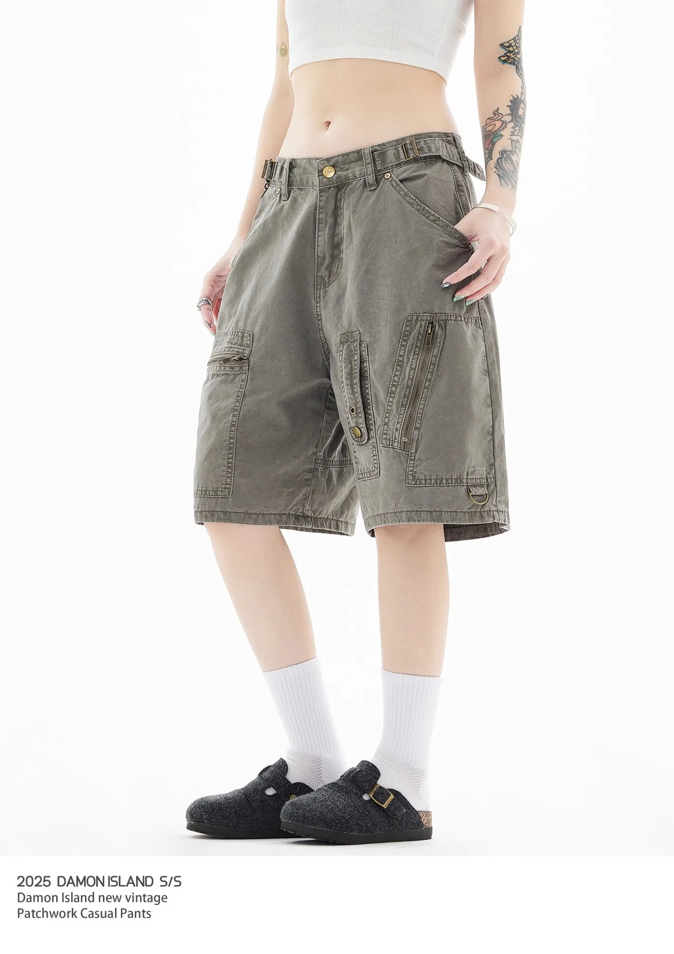 Women Y2k Knee Length Cargo Jeans Harajuku Baggy Wide Leg Denim Trouser Japanese 2000s Short Jean Pants Vintage Oversize Clothes