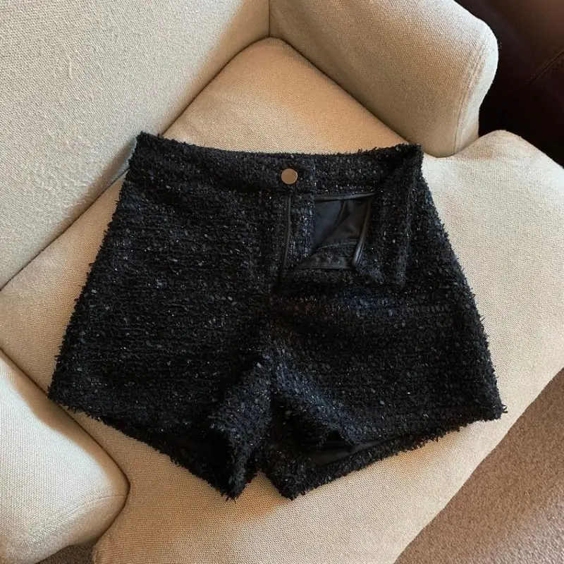 Autumn Winter Women's Tweed Shorts Autumn Winter 2026 High Waist Fashion Wide Leg Short Pants Woman Sexy Slim Fit Solid Short