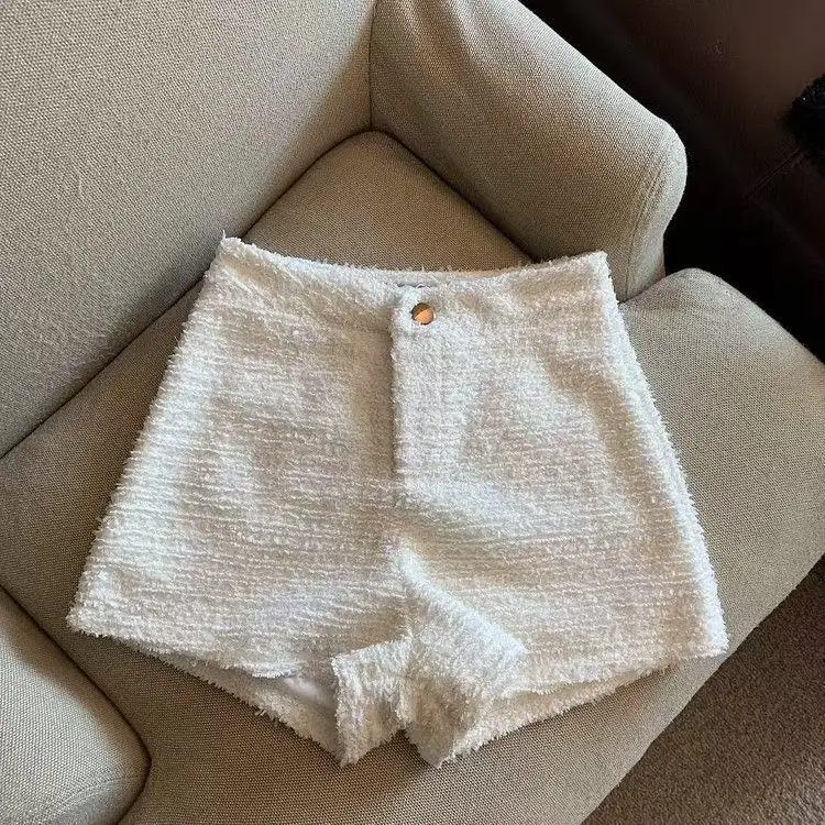 Autumn Winter Women's Tweed Shorts Autumn Winter 2026 High Waist Fashion Wide Leg Short Pants Woman Sexy Slim Fit Solid Short
