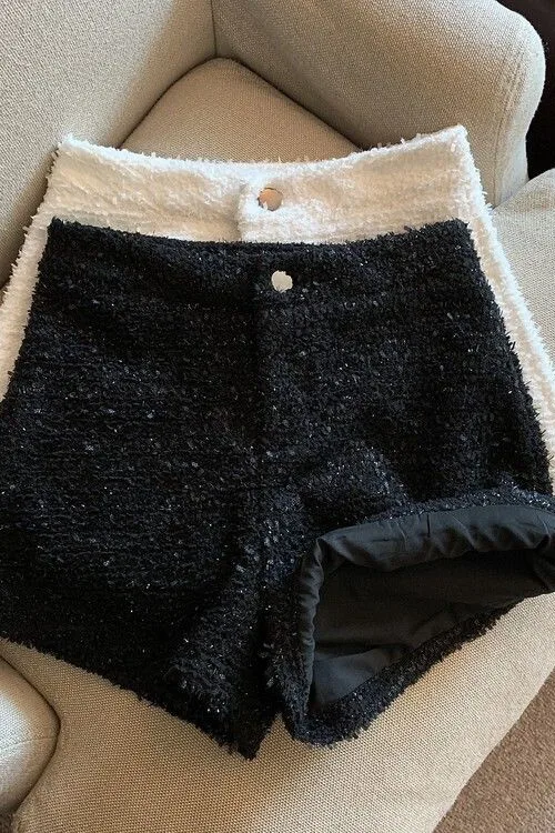 Autumn Winter Women's Tweed Shorts Autumn Winter 2026 High Waist Fashion Wide Leg Short Pants Woman Sexy Slim Fit Solid Short