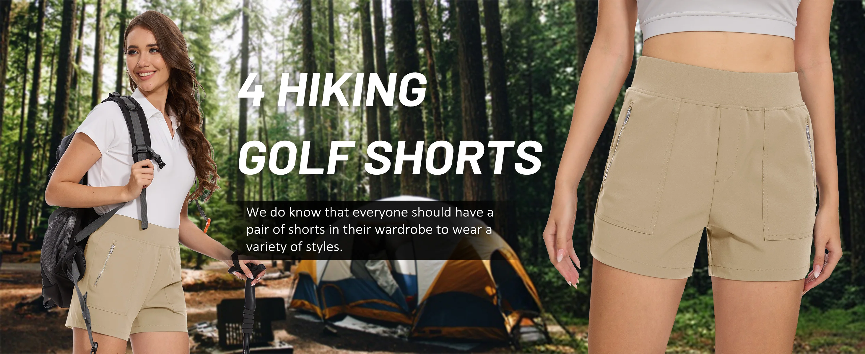 TACVASEN Womens High Waist Hiking Shorts Quick Dry Golf Shorts Multi Zip Pockets Lightweight Elastic Waist Athletic Outdoor Shor